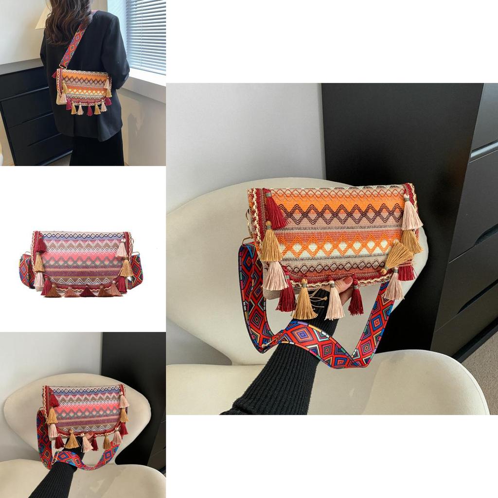 Ретро Европейская Холщовая Сумка-Ведро с Деталями Кисточек для Повседневной Носки