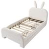 Soft Bed 90x200cm Rabbit Shape Velvet Fabric Children with Headboard 2 Drawers Ergonomic Design Strong Wood Slat Support Home Furniture Kids