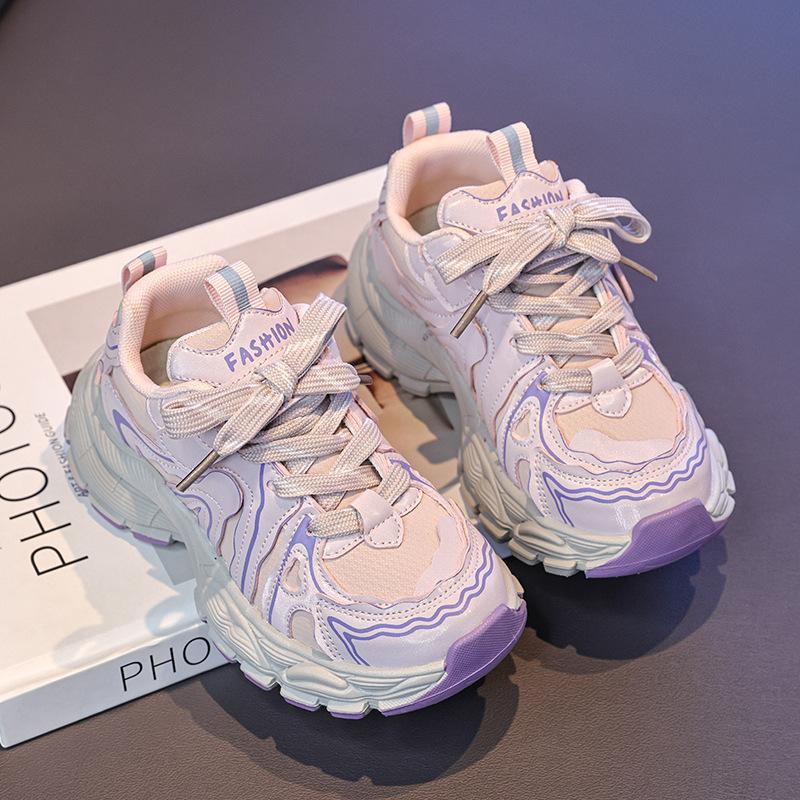 Boys' Fashionable Color-Block Sneakers2026New autumn leather girls' casual shoes, college style running shoes, trendy