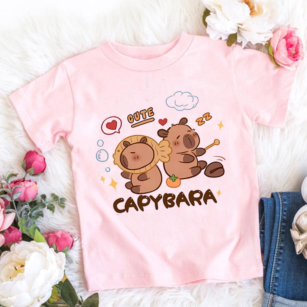 Детская базовая футболка Женская Мужская Футболки с капибарой 3-10 лет Детская одежда с коротким рукавом Мальчики Девочки Подарки на день рождения капибары