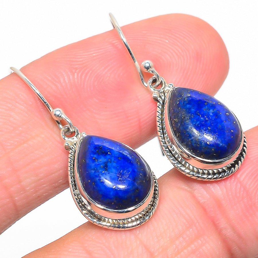 Natural Lapis Lazuli Gemstone 925 Solid Sterling Silver Gift Earring 1.25" V8j54