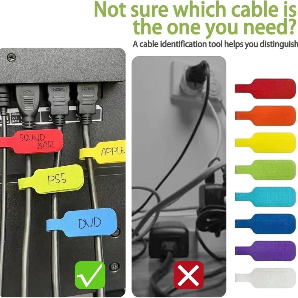 1-100pcs Reusable Waterproof Cable Labels Color-Coded Organizer Straps Data Charger Cords Management Home Office Travel