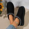 Women Snow Boots for Warm Suede Leather Boots Autumn Winter Slip On Platform Boats Close Toe Hair Half Slipper Cotton Shoes