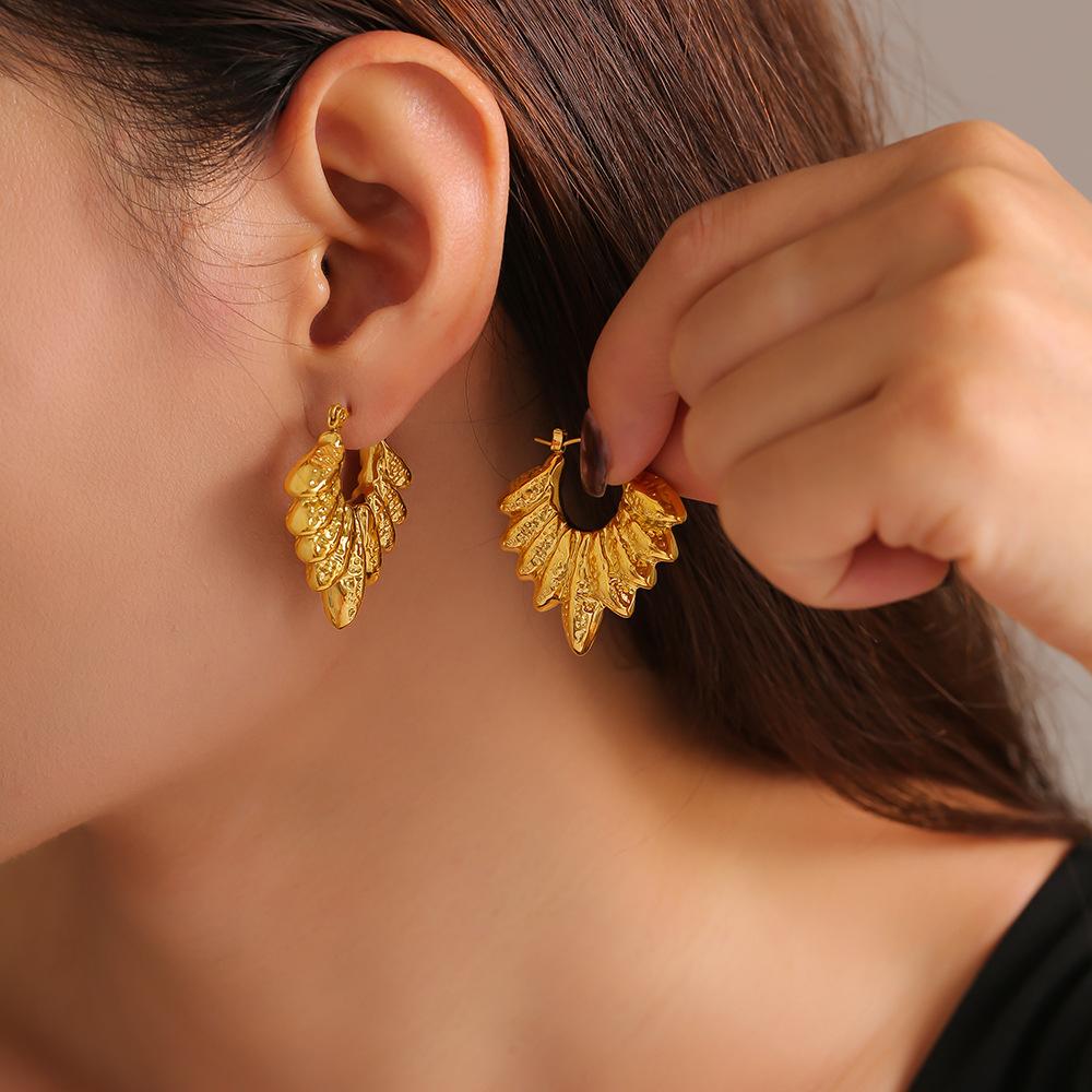 Серьги-листья, полые, новые, из титановой стали, позолоченные 18 карат PVD, темпераментные серьги