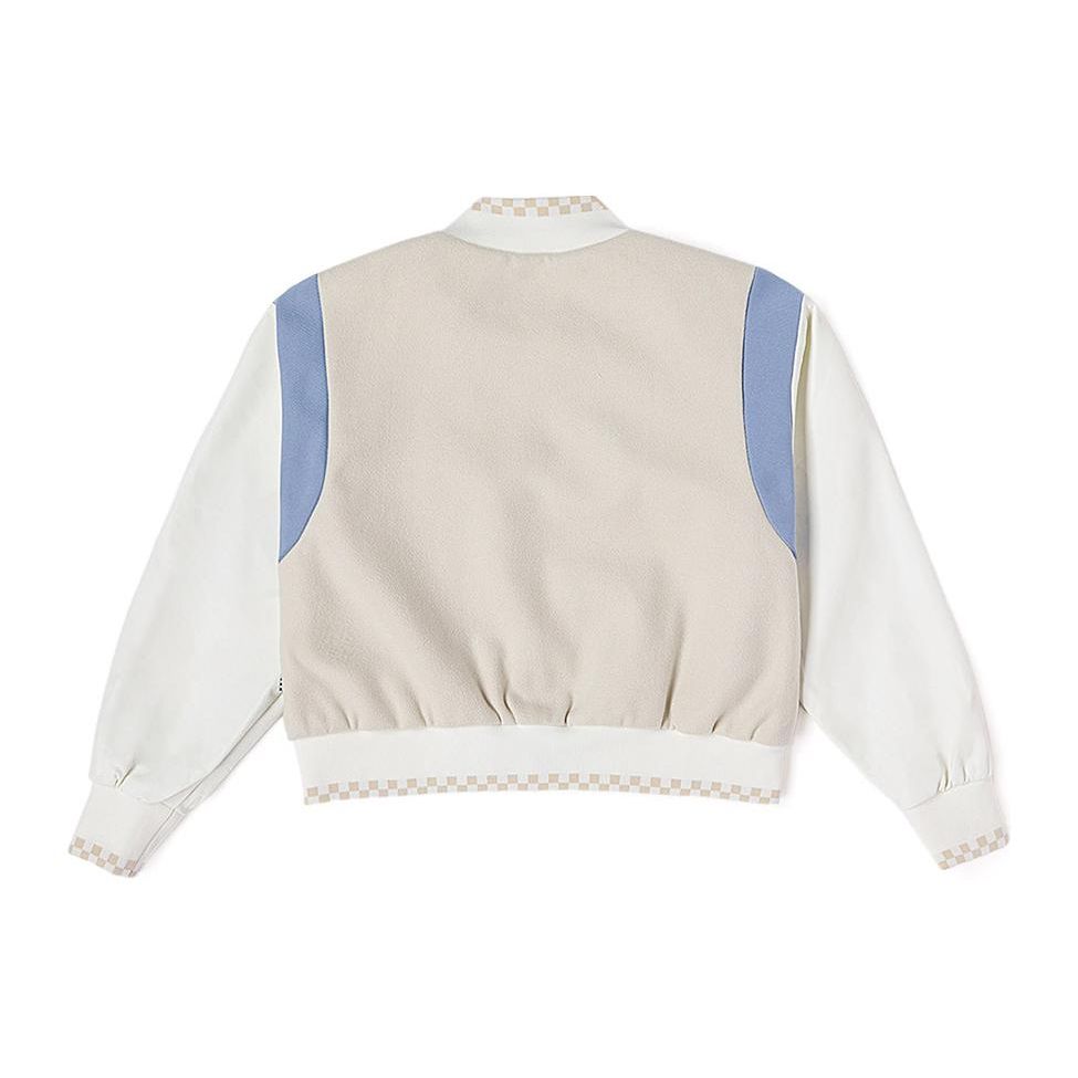 Vans Color Block Letter Zip Long Sleeve Baseball Jacket Women Jackets Oatmeal VN000GUT2N1