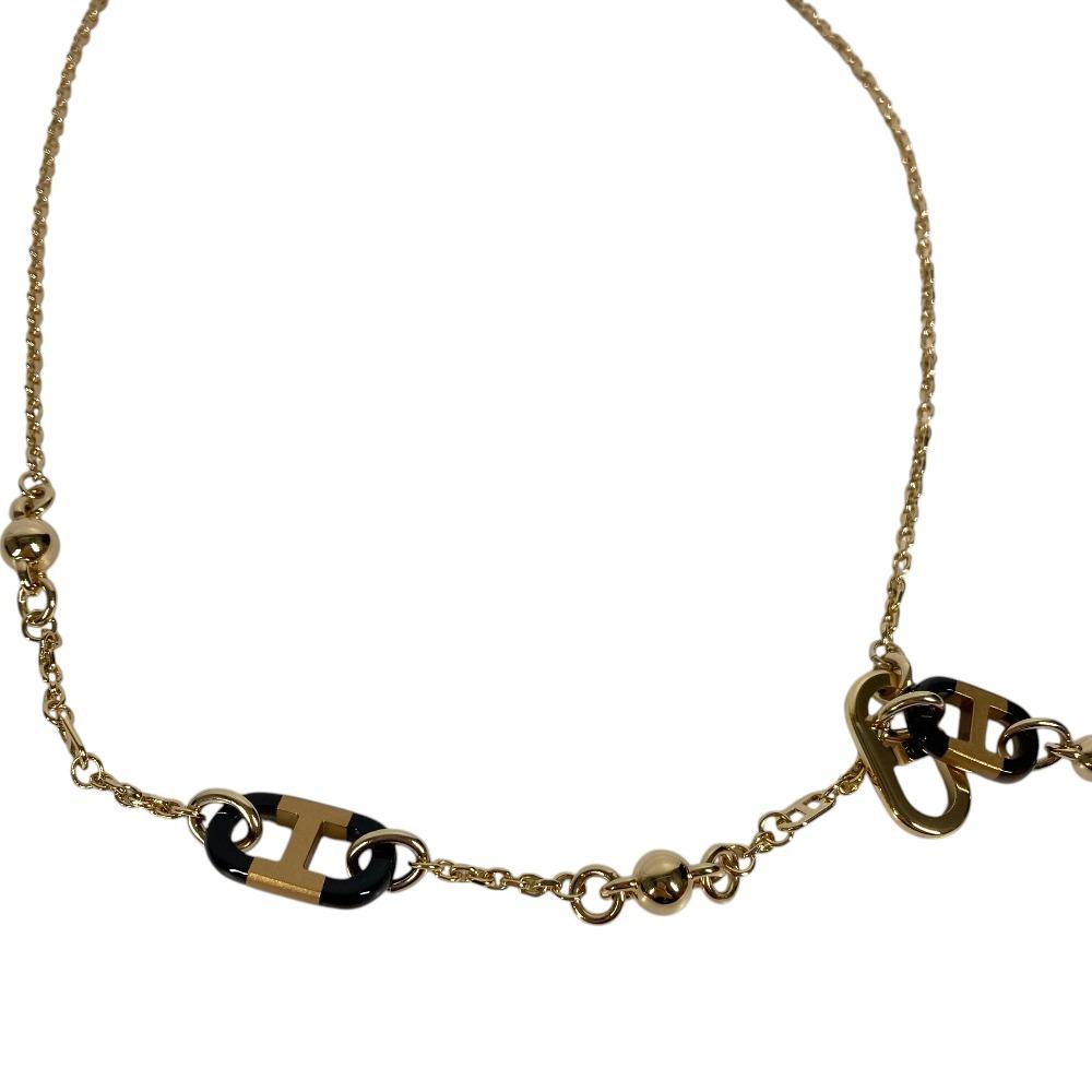 HERMES Shurmail PM Chain Jewelry Necklace Buffalo horn / Metal Gold/Brown