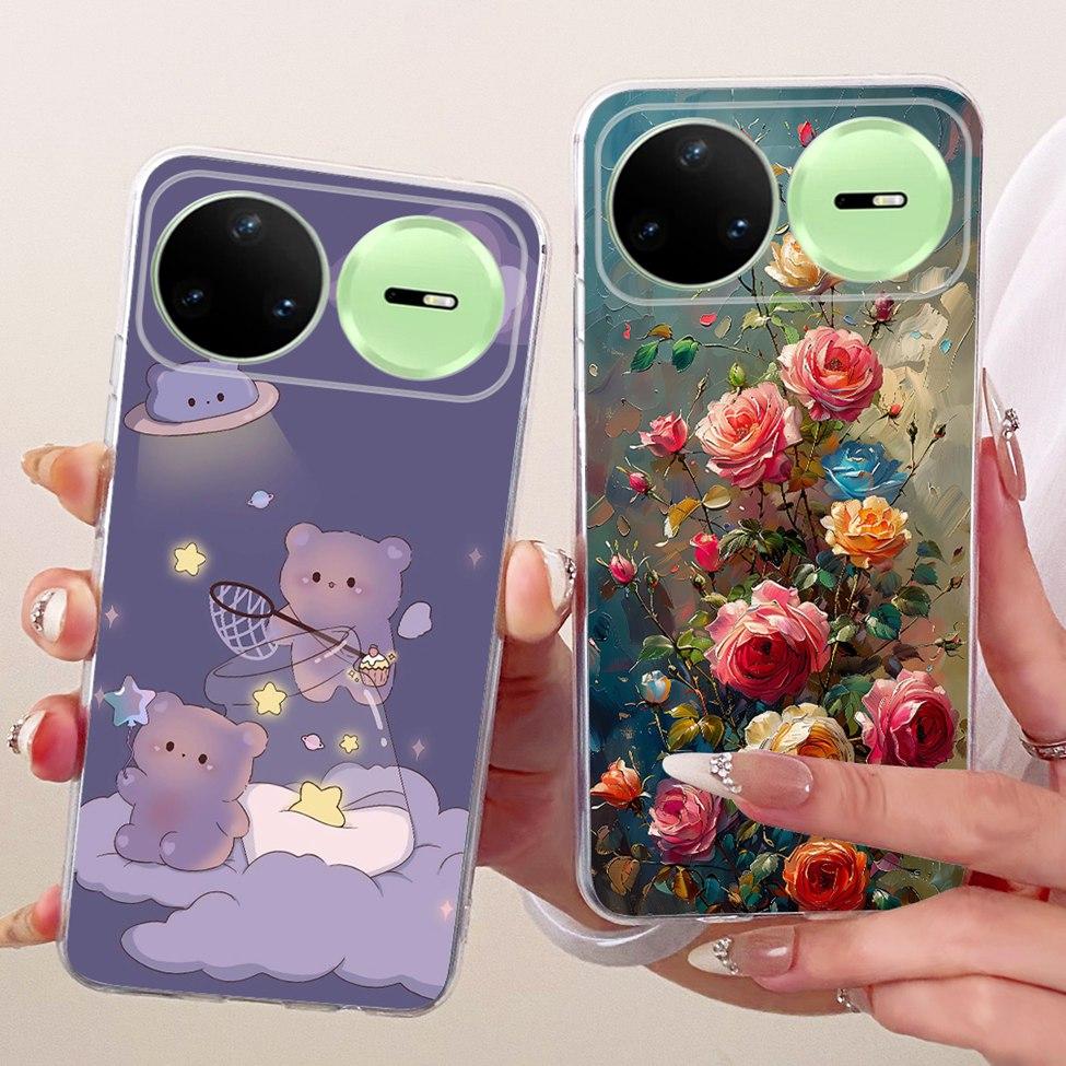 Прозрачный чехол-крышка для Huawei Nova 15 Pro, милый котик, модные цветы, роскошный окрашенный корпус для Huawei KLE-AL00U
