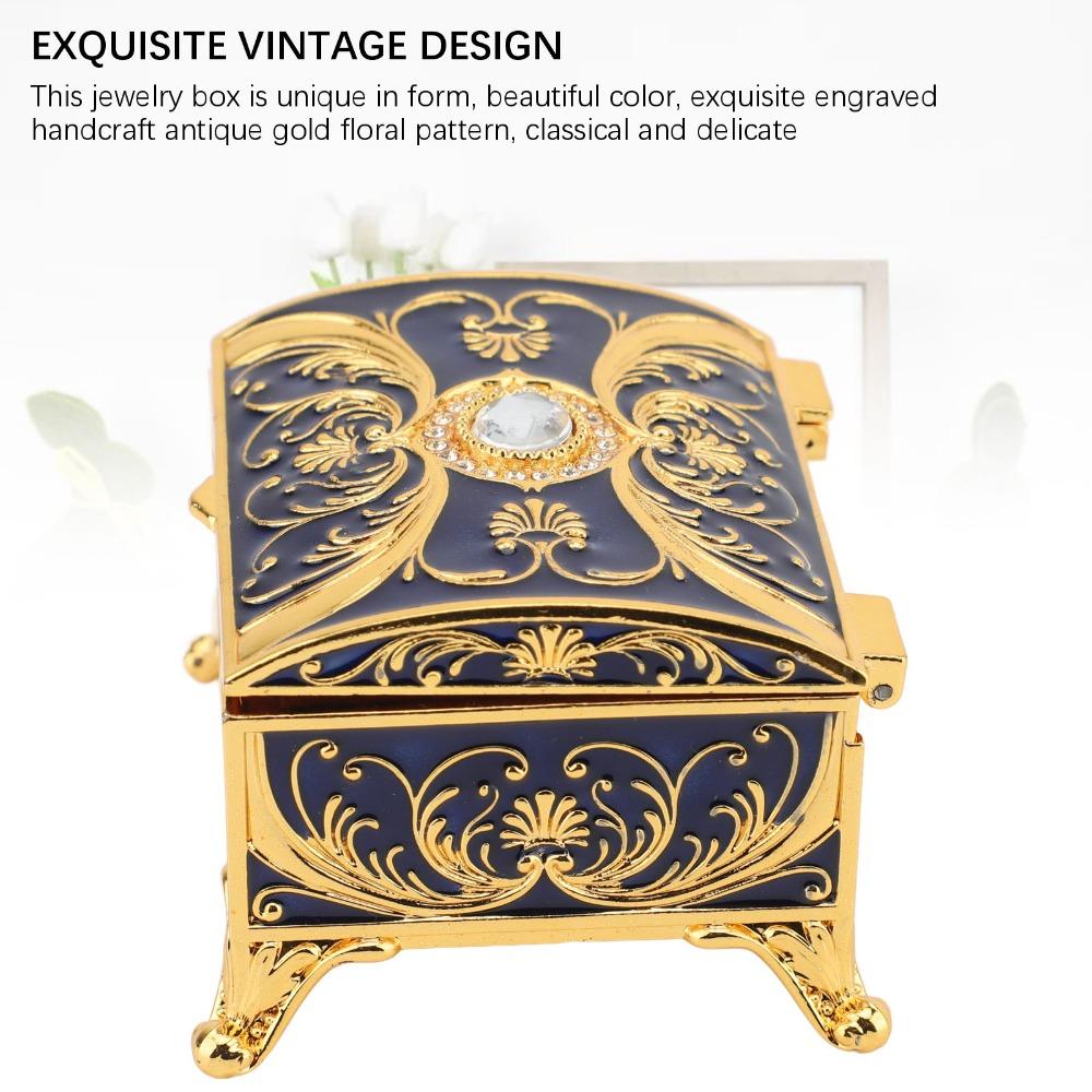Sparkling Rhinestones Metal Jewelry Box Rectangular Treasure Chest Box  For Women