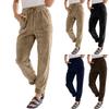 Corduroy Pants For Women Casual Drawstring Elastic High Waist Straight Leg Pants Loose Comfy Trousers With Pockets