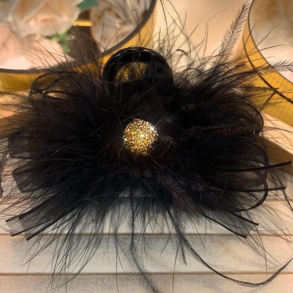 2024 Peony Feather Tassel Hairpin: Fluffy Hair Volume Boost Shark Clip