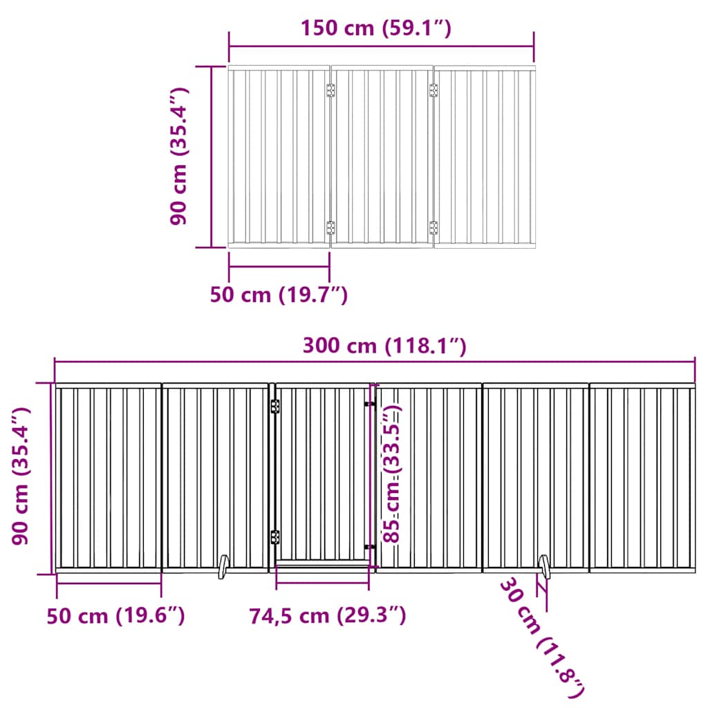 9 Panel Dog Gate with Door Foldable Brown 450 cm Poplar Wood