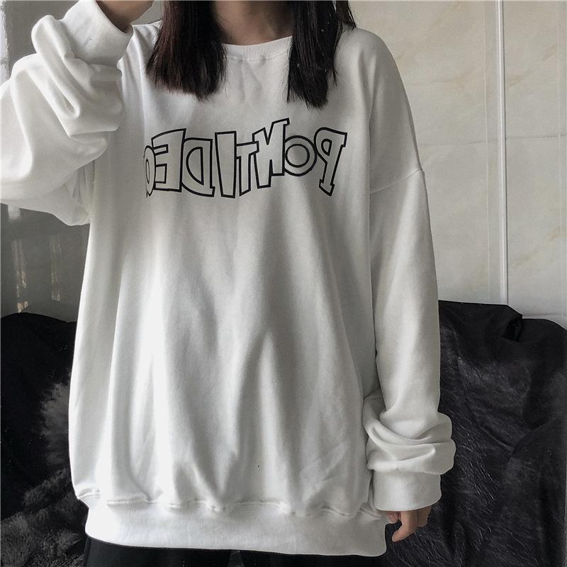 Autumn New Loose Letter Printed Round Neck Long-sleeved Sweatshirt for Female Students Thin Coat Clothes for Women