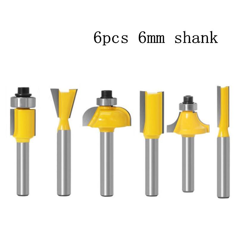 6 шт., набор фрез по дереву, прямая фреза для обрезки древесины, инструменты для обработки древесины, 6 мм, 1/4 дюйма, хвостовик