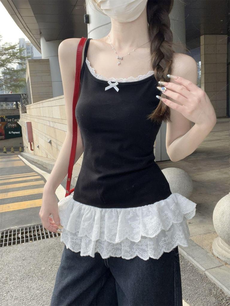 Белый кружевной топ-майка для женщин - Весенне-летний слой