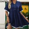 DAFIFY Женская мода лето весна однотонный принт с коротким рукавом v-образным вырезом трапециевидной формы с высокой талией повседневные платья