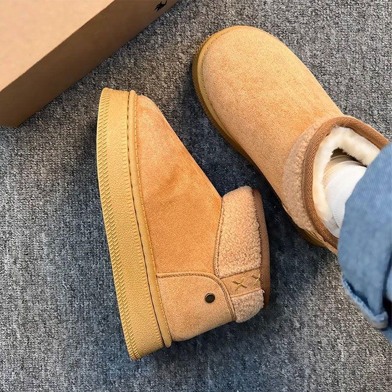 Ретро матовая кожа платформа зимние сапоги женские новые зимние бархатные утолщенные ботинки-хлебцы теплые хлопковые ботинки