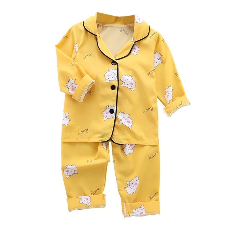 Ночная рубашка для малышей, одежда для сна для мальчиков и девочек, летние пижамы с принтом поросенка, топы с длинными рукавами и штаны, комплект, ночная рубашка, детская ночная рубашка