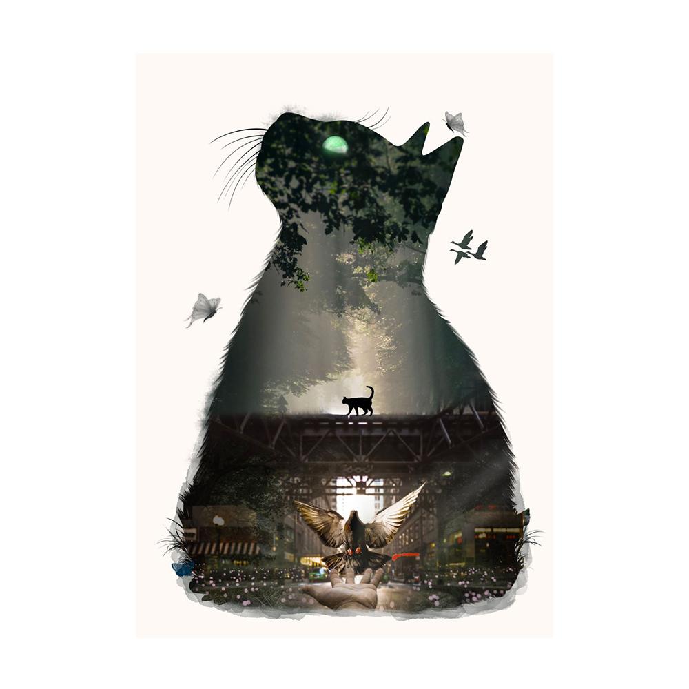 Царство кошек Птица Волк Картина на холсте День или ночь Пейзаж и постеры с животными Печать Настенные художественные фотографии Идеальное украшение для гостиной Домашнее украшение Куадрос