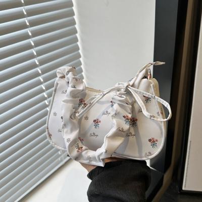 Элегантная сумка на плечо с цветочным принтом, складки, бант, милая холщовая сумка, сумка под мышку, большая вместимость, lovely tote bag, для путешествий