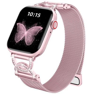 Ремешок для Apple Watch Series 10 9 8 7 SE 6 5 4 3 2 1 42 мм 41 мм 40 мм 38 мм D-образный со стразами, магнитная застежка, ремешок из нержавеющей стали