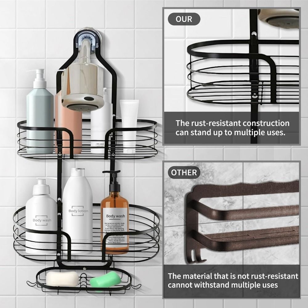 Hooks Hanging Shower Basket Anti-Swing Soap Holder Durable Over Shower Head Organizer Dorm
