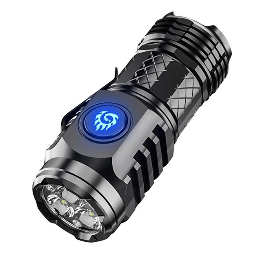 1-2Pcs Type-C Rechargeable Waterproof Flashlight Adjustable Brightness Flash Light Super Bright Powerful Handheld Flashlight