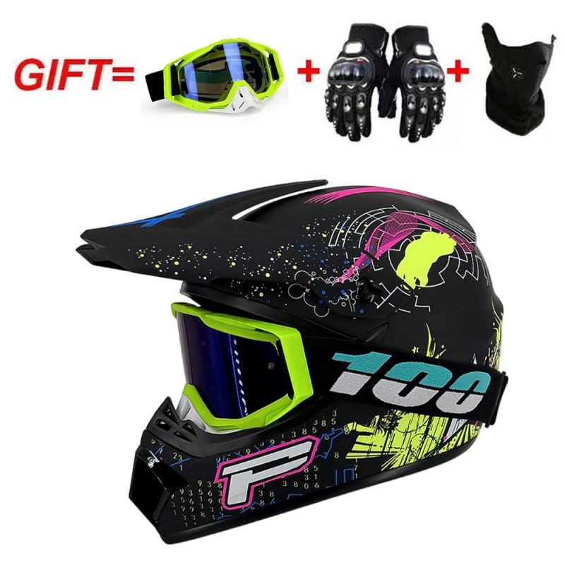 Full Face Motorcycle Helmet With Included Goggles Cover Gloves - All Season ABS Safety Gear Off-Road MTB ATV Riding