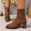 Модные женские ботинки 2025 Зима Новая мода Остроносые Мягкие Трикотажные Туфли для Женщин Повседневные Удобные Ботинки на Высоком Каблуке для Женщин