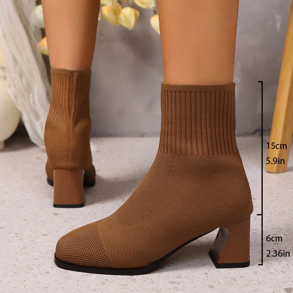 Модные женские ботинки 2025 Зима Новая мода Остроносые Мягкие Трикотажные Туфли для Женщин Повседневные Удобные Ботинки на Высоком Каблуке для Женщин