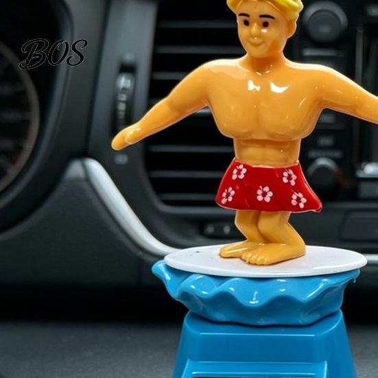 Anti-slip Car Decoration Surfer Boy Solar Nodding Toy, Cartoon Bobblehead for Accessory For Bumpy Roads Dashboard, Auto Swing Shaking Figure