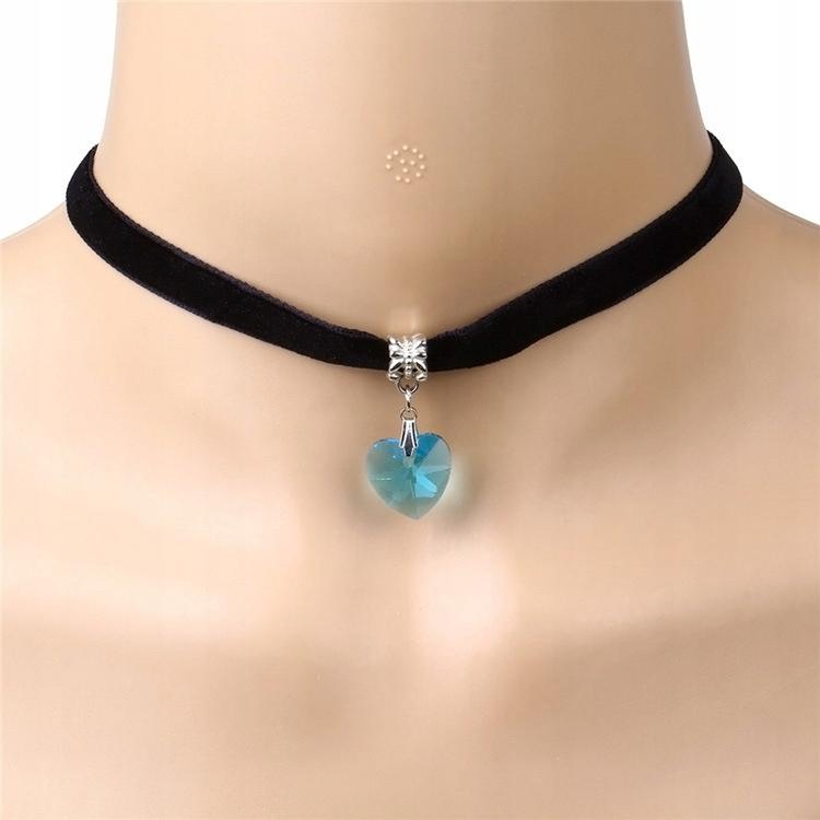 Classic Choker Necklace With Crystal Heart Pendant Gothic Blue