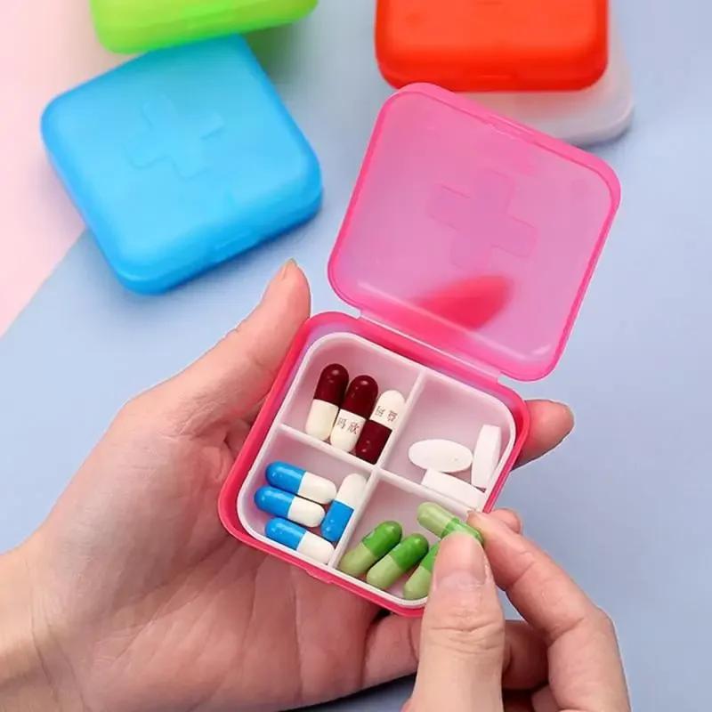 Mini Portable Pills Organizer Case 4 Grids PillBox Tablet Storage Container Weekly Medicine Pill's Box Pill Case Drug Dispense