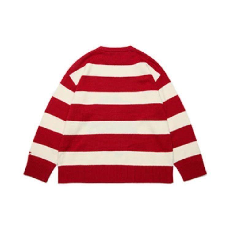 Li-Ning Striped Color-Block Cartoon Rabbit Intarsia Long Sleeve Sweater Unisex Tops Red AMBT009-1