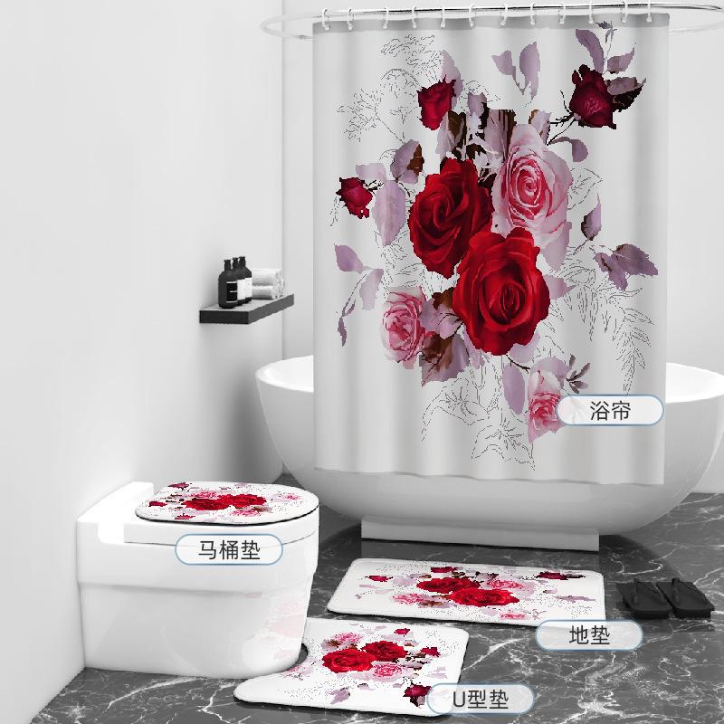 Plants, Flowers, Non-Punching Shower Curtains, Flowers, Digital Printing Shower Curtains, Shower Curtains Four-Piece Set