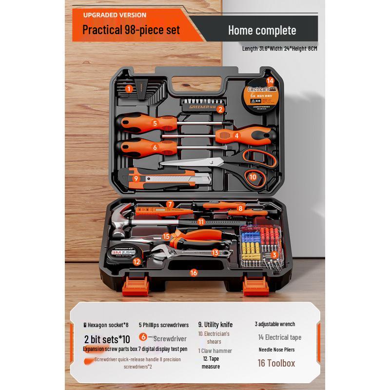 Многофункциональный набор инструментов «Зеленый Лес»: Полный набор для ремонта по дому и для электрика