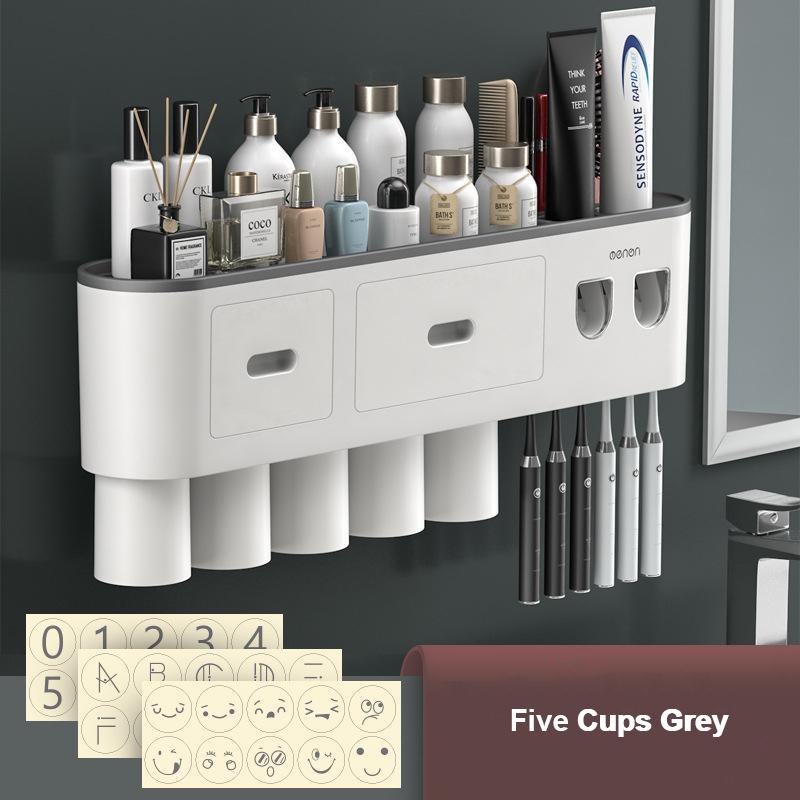 Magnetic Adsorption Inverted Toothbrush Holder Double Automatic Toothpaste Squeezer Dispenser Storage Rack Bathroom Accessories