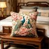 Vintage Peony Peacock Pillow Cover Retro Floral Bird Print Cushion Case For Sofa Couch Luxury Boho Home Decor Gift