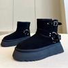 Модные осенне-зимние бархатные теплые зимние сапоги для женщин с пряжкой, дизайнерские мягкие подошвы, повседневные женские сапоги на платформе, однотонные хлопковые туфли