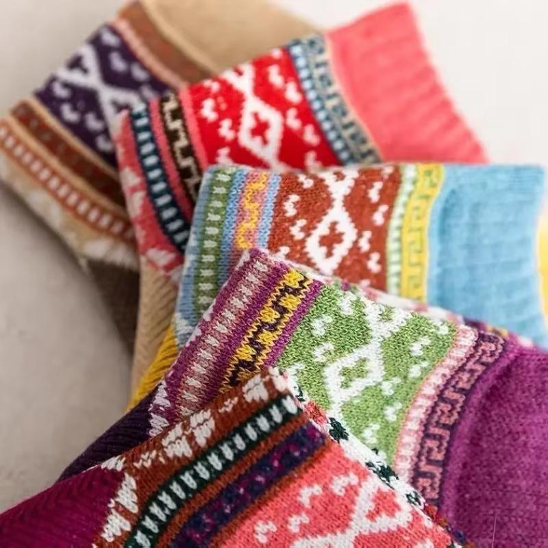 5 Pairs Personalized Knitted Wool Socks Ethnic Style Retro Socks Wool Socks Piled and Thickened Winter