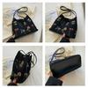 Floral Embroidery Black Shoulder Bags Women Vintage Casual Canvas Bag Purses Female Harajuku Aesthetic Handbag