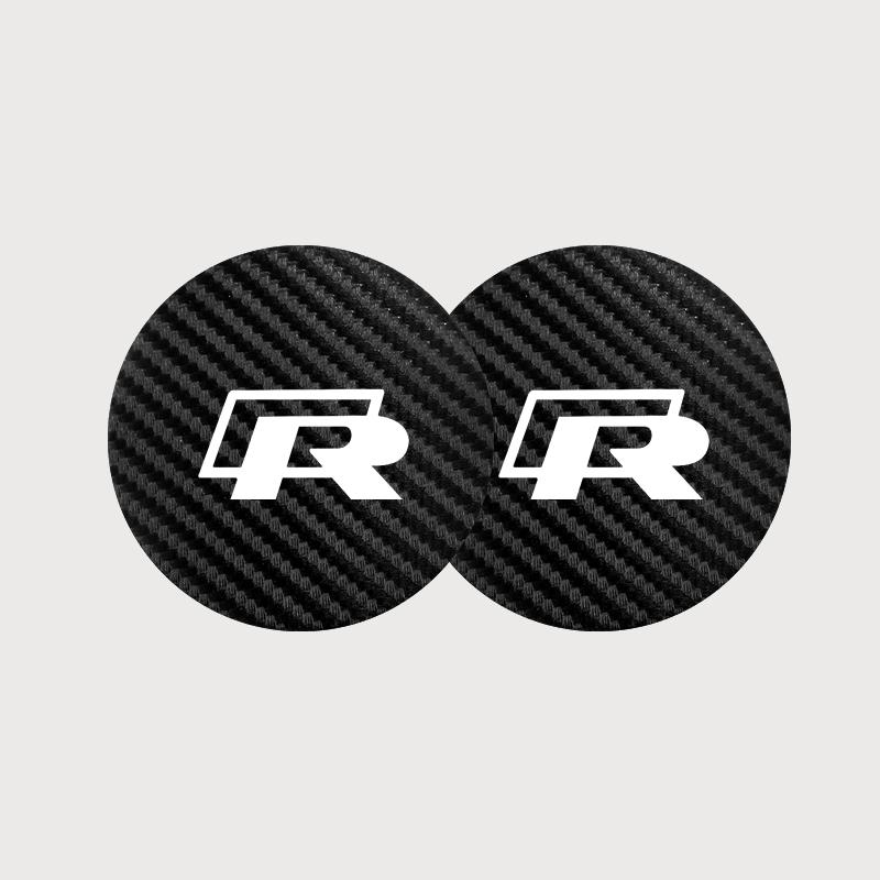 For VOLKSWAGEN VW 2Pcs Leather Coaster Anti-noise Water Cup Pad Cushion For Volkswagen R Touran Scirocco Passat Amarok T5 Phaeto