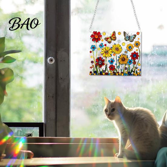 Stained Glass Style Suncatcher Window Hanging, Colorful Sun Catchers for Wall Windows, Durable Acrylic Decor Hanging with Chain Women Wife Aunt