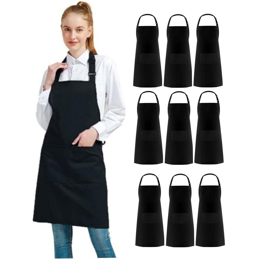 Простой Водонепроницаемый Фартук из Полиэстера и Хлопка Черный Антигрязевой Рабочий Фартук Шеф-повара с большим карманом Регулируемая Униформа для Кофейни BBQ