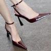 Women's Summer Pointed Toe High Heels Sexy Ankle Strap Evening Party Sandal Fashion Slingback Pumps with Ankle Buckle Strap