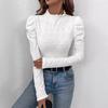 Autumn and Winter Women's Elegant Solid Colour Wooden Ear Embroidery Slim Long Sleeve T-Shirt