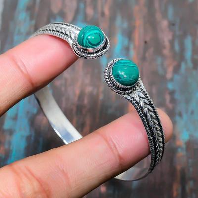 Malachite Gemstone Handmade Solid 925 Sterling Silver Jewelry Bangle Adjustable