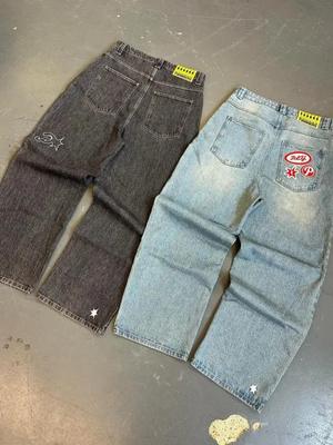 Y2K Harajuku Hip Hop Graphic Oversize Retro Blue Baggy Jeans Mens Womens New High Talyase Wide Leg Брюки