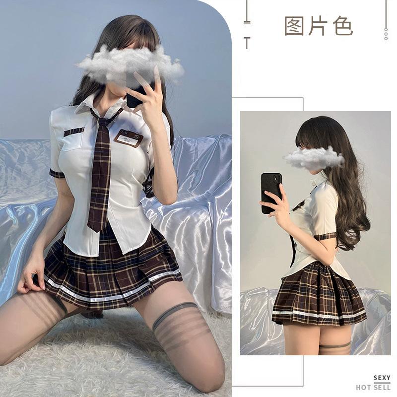 Sexy lingerie JK sexy student uniform dead library water temptation short skirt with pleated skirt plaid college style suit