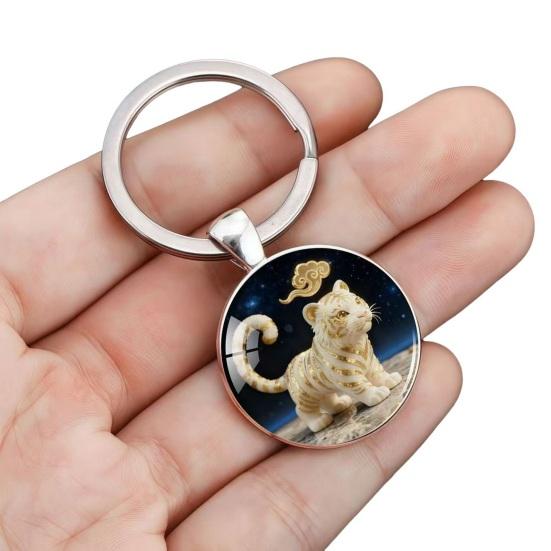 Брелок Зодиак Купольное стекло Сплав цинка Брелок с фоном звездного неба Украшения из золотой фольги 12 знаков зодиака Держатель для ключей
