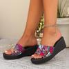 Summer New Slippers Thick Sole Slope Heel Comfortable Large Size Printed Fashion Casual Women's Sandal Slippers
